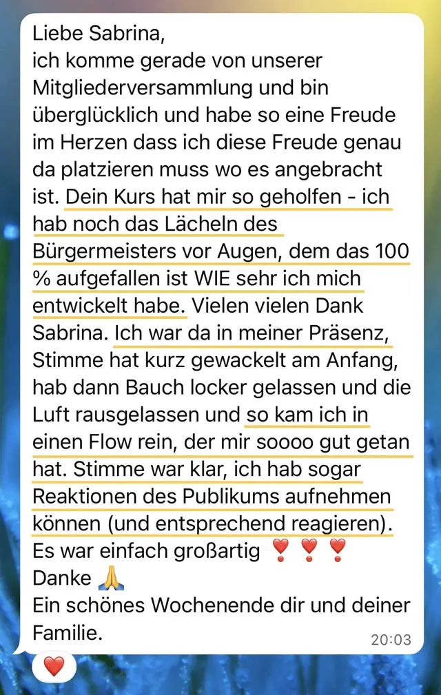 SELBSTBEWUSST SPRECHEN Mentoring - Testimonial 1